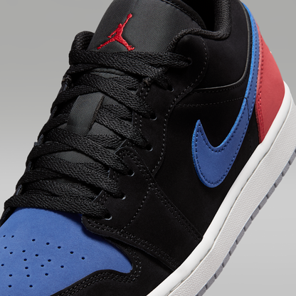 Air Jordan 1 Low Black True Blue Varsity Red Summit White Men's - upper detail