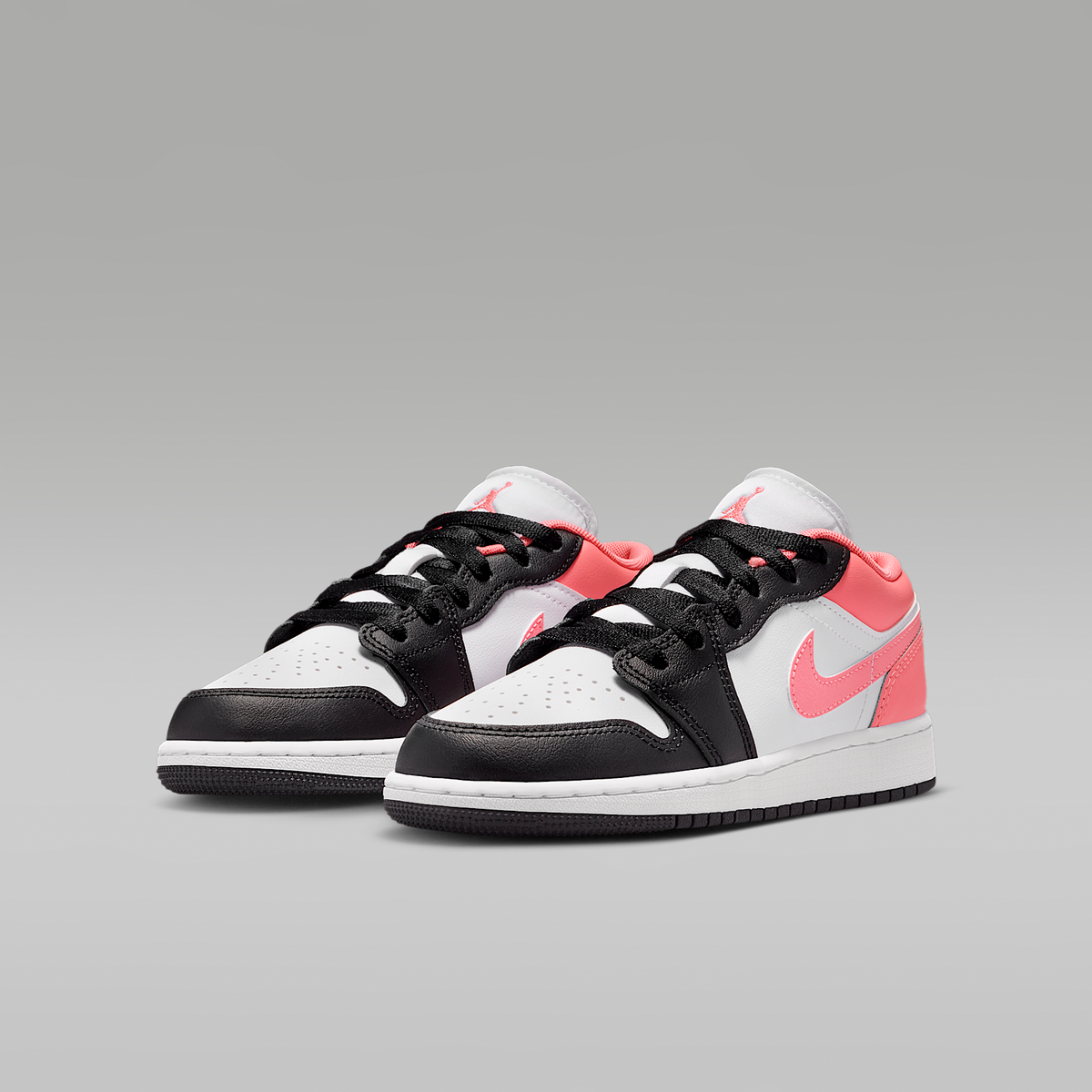 Air Jordan 1 Low Black White Pink Gaze Big Kids' - angled view of the pair