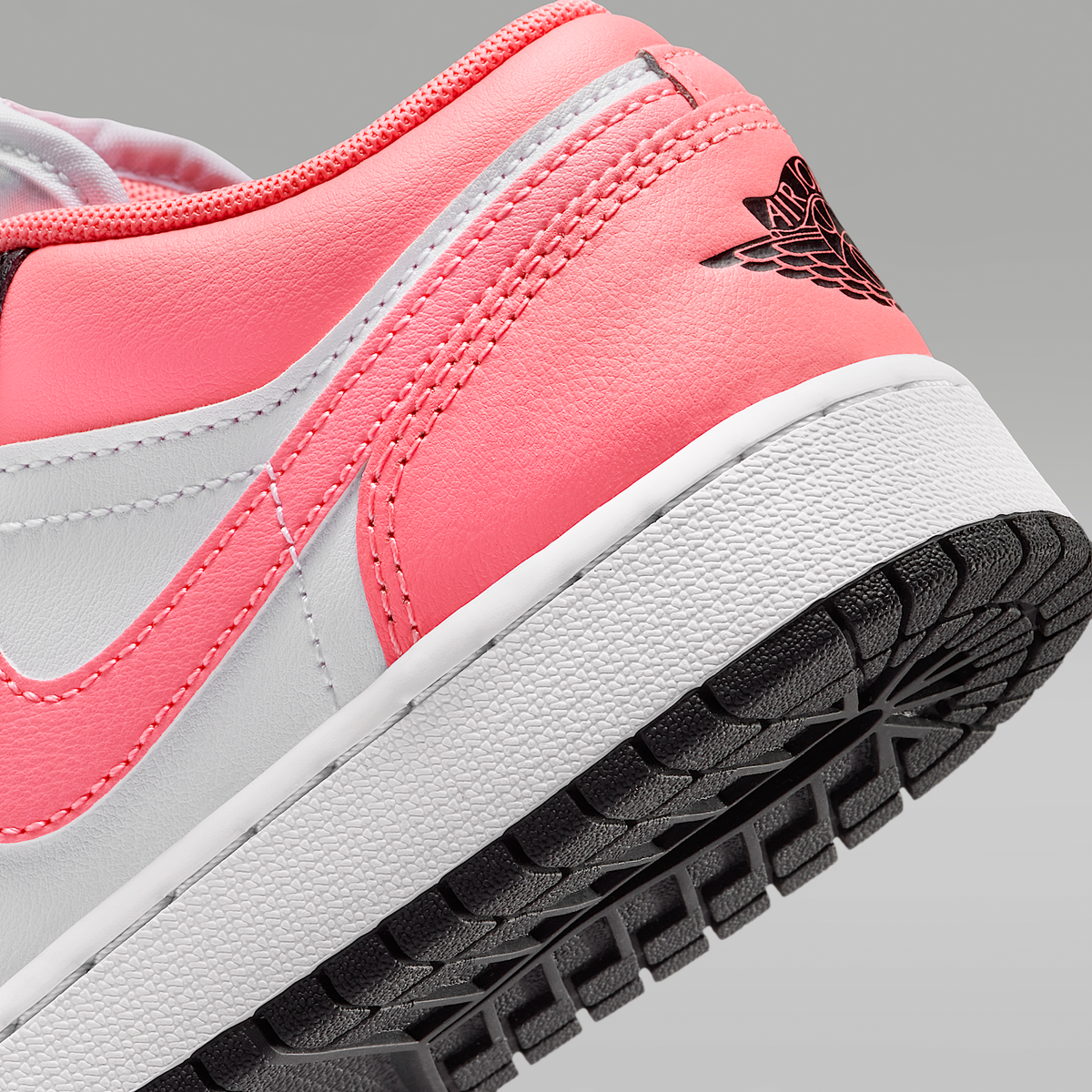 Air Jordan 1 Low Black White Pink Gaze Big Kids' - heel and outsole detail