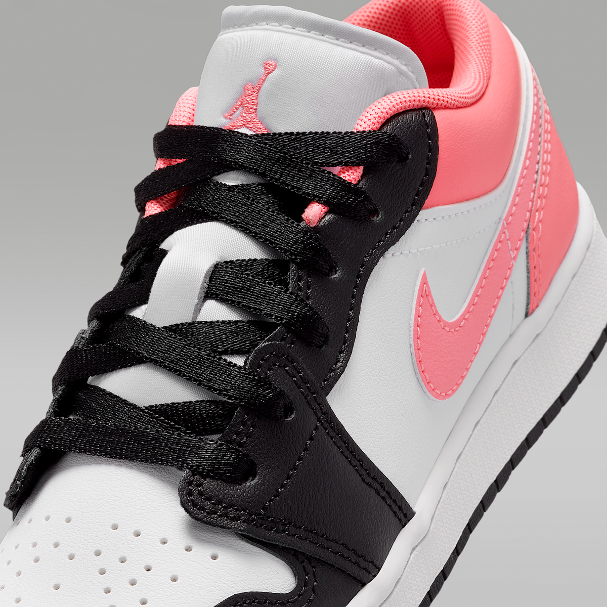 Air Jordan 1 Low Black White Pink Gaze Big Kids' - upper detail