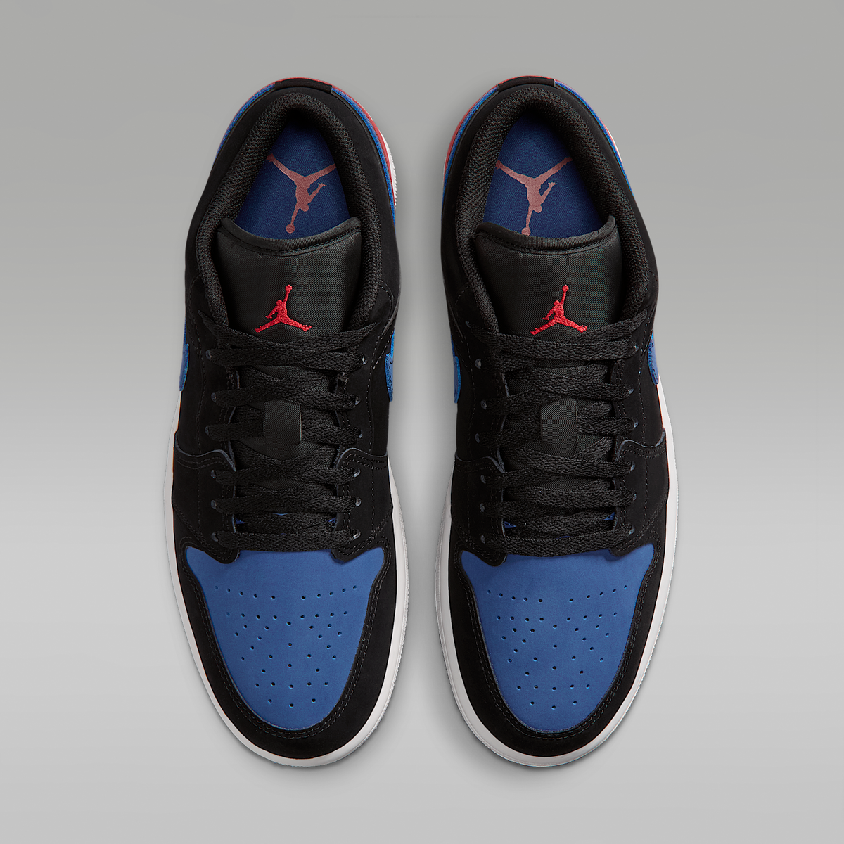 Air Jordan 1 Low Black True Blue Varsity Red Summit White Men's - top view of the pair
