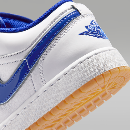 Air Jordan 1 Low SE White Old Royal Gum Yellow University Red Big Kids' - heel and outsole detail
