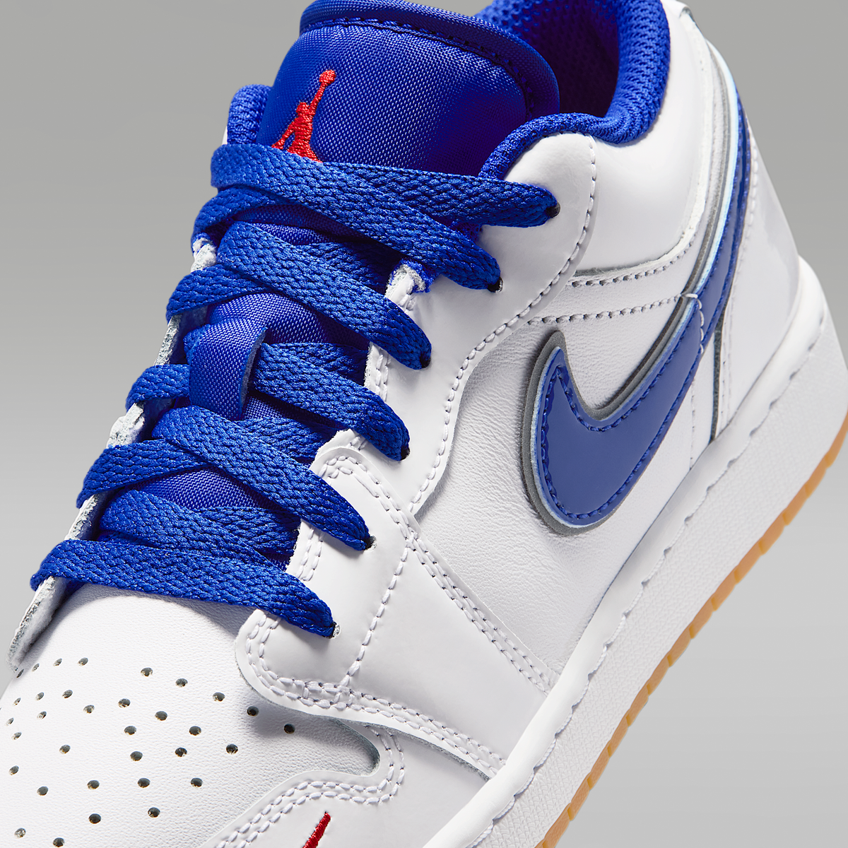 Air Jordan 1 Low SE White Old Royal Gum Yellow University Red Big Kids' - upper detail