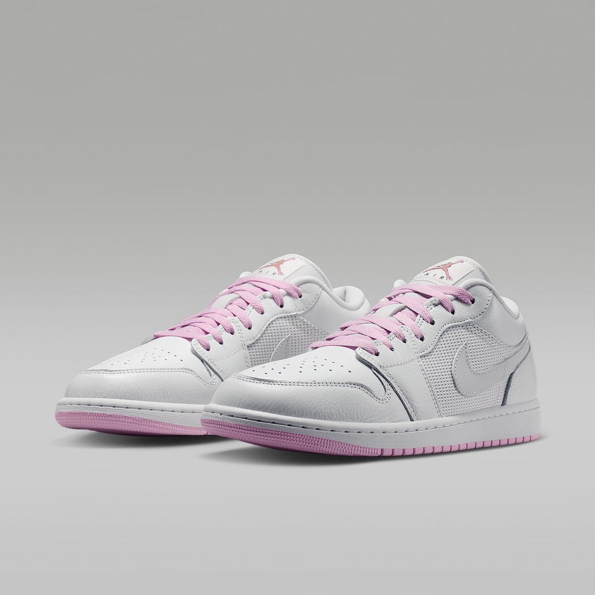 Air Jordan 1 Low SE Summit White Light Arctic Pink Silver Men's - angled view of the pair