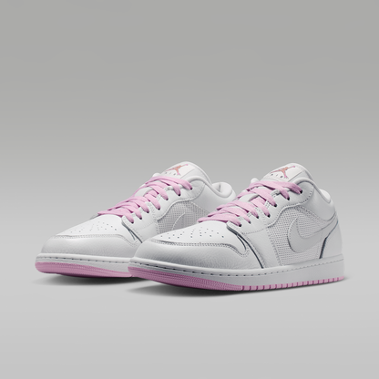 Air Jordan 1 Low SE Summit White Light Arctic Pink Silver Men's - angled view of the pair