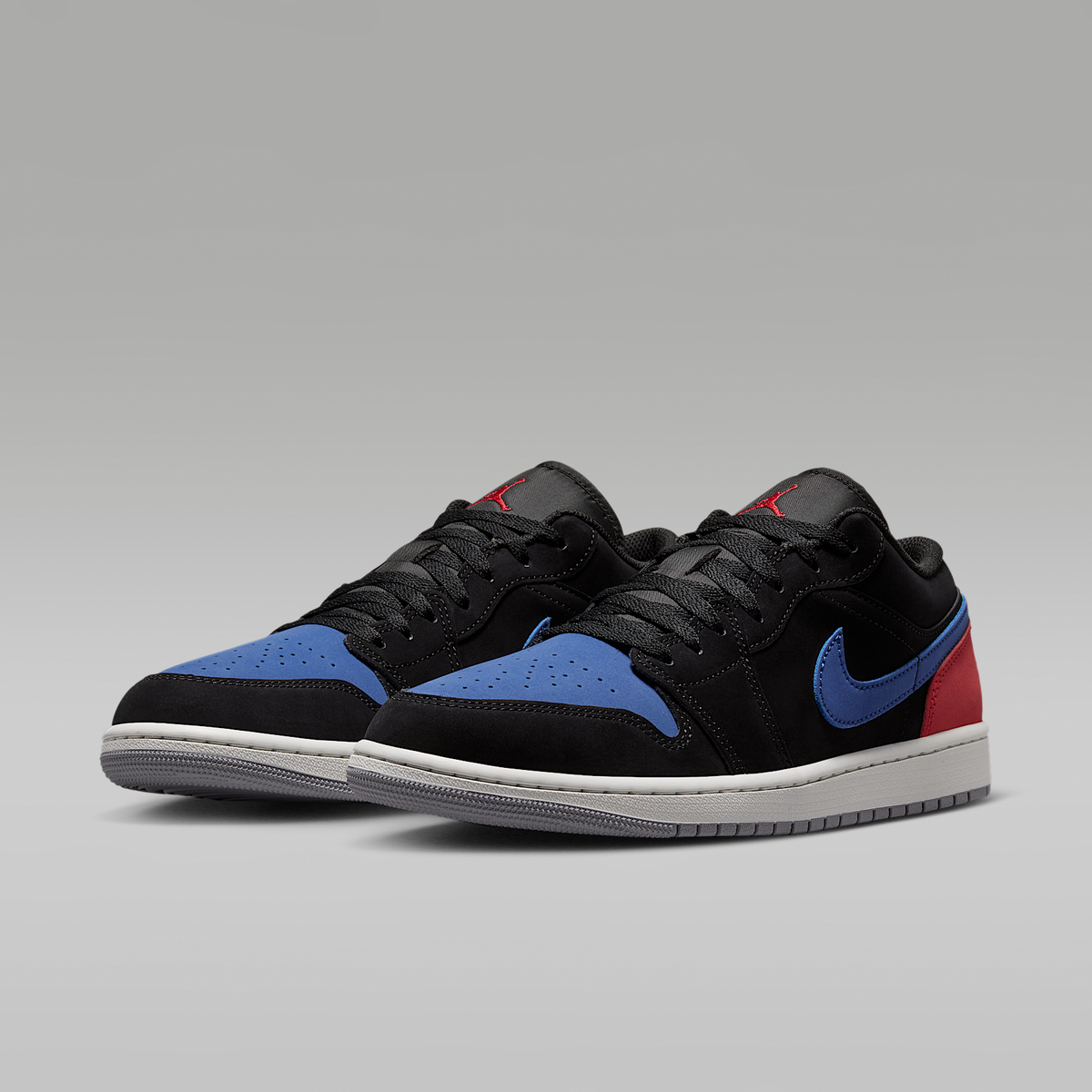 Air Jordan 1 Low Black True Blue Varsity Red Summit White Men's - angled view of the pair