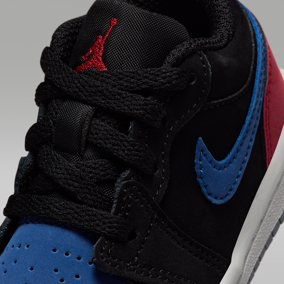 Jordan 1 Low Black True Blue Varsity Red Summit White Baby/Toddler - upper detail