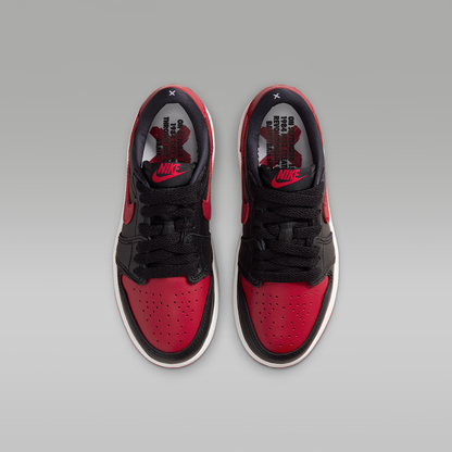 Jordan 1 Retro Low OG "Banned" Black Varsity Red Summit White Black Little Kids' - top view of the pair