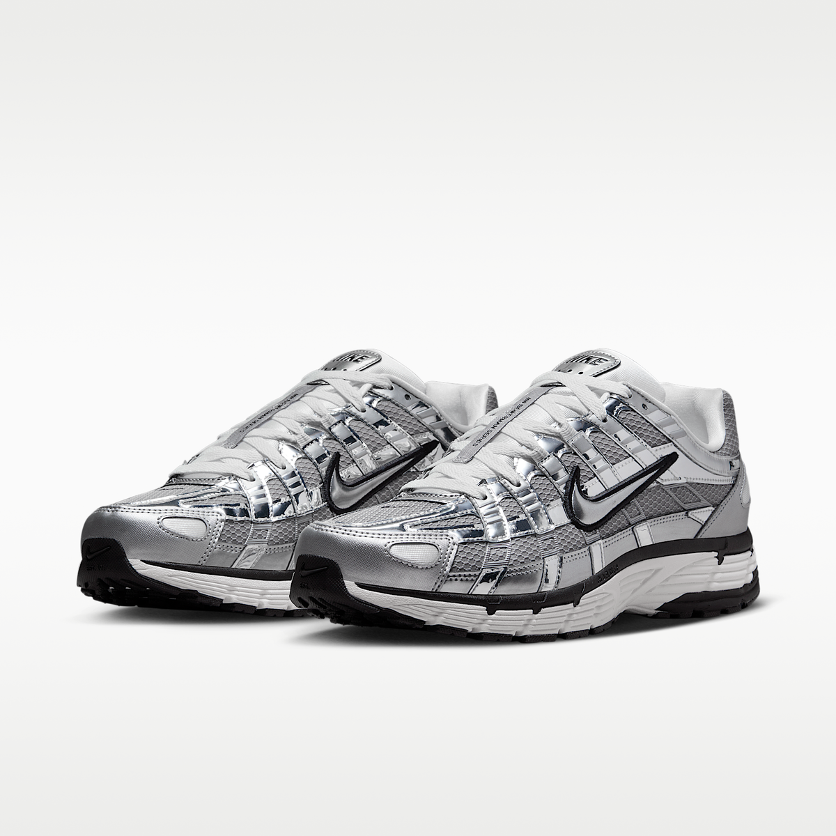 Nike P-6000 Metallic Silver Sail Black Unisex - pair at an angle
