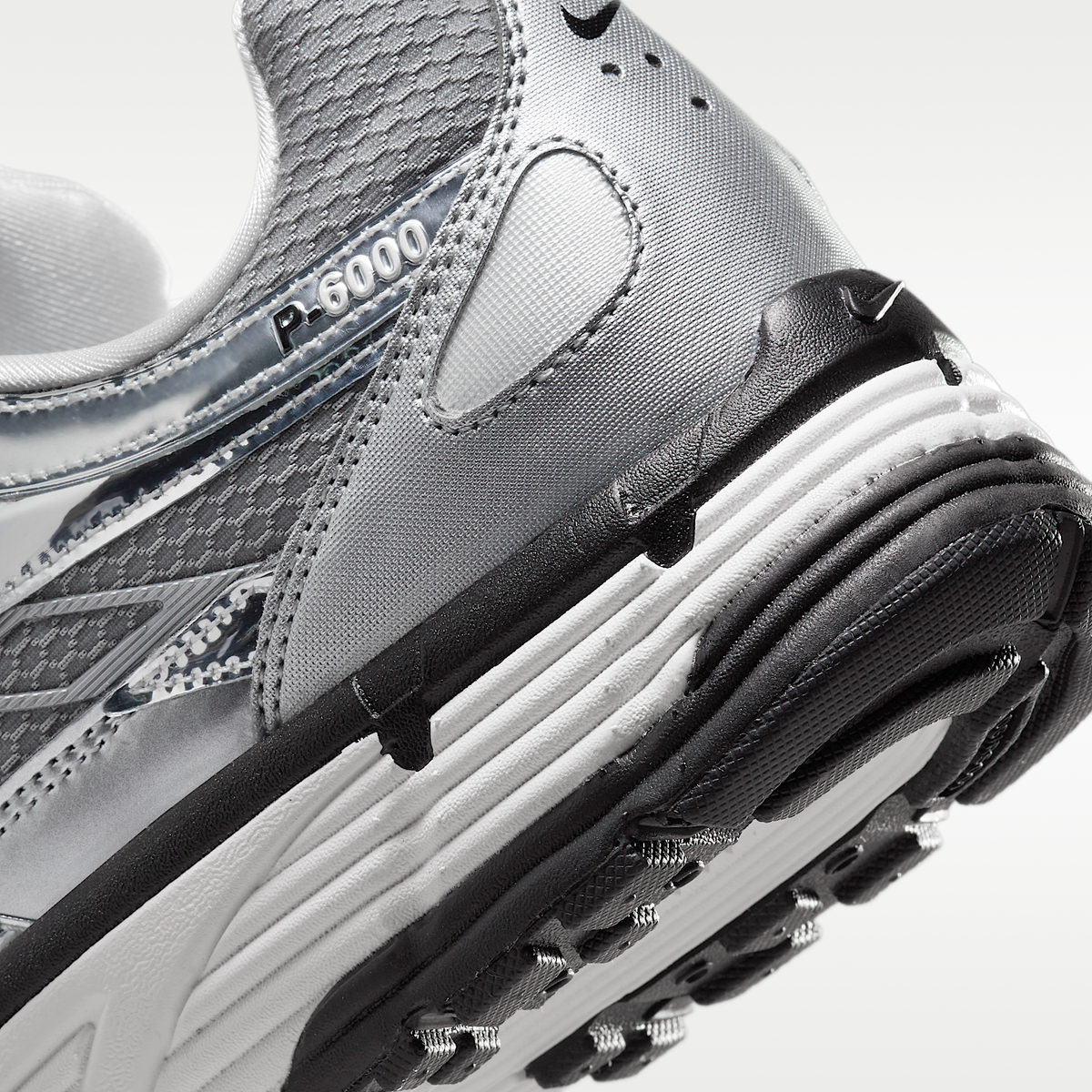 Nike P-6000 Metallic Silver Sail Black Unisex - heel and midsole detail