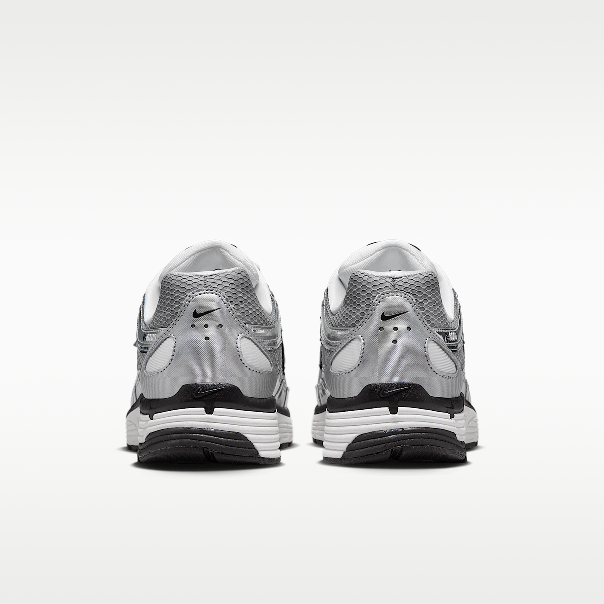 Nike P-6000 Metallic Silver Sail Black Unisex - rear view of pair