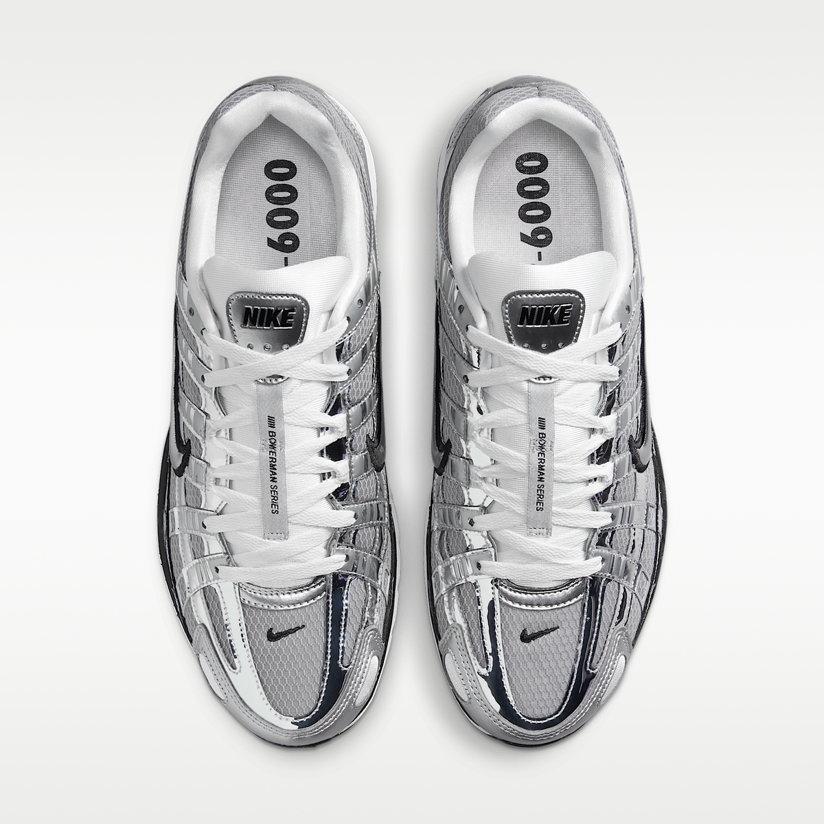 Nike P-6000 Metallic Silver Sail Black Unisex - top view of pair