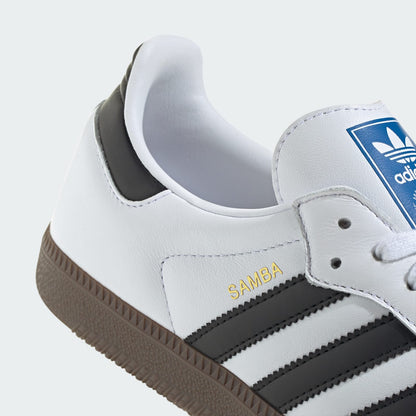 adidas Samba OG Cloud White Core Black Gum Unisex - collar and gold Samba branding detail