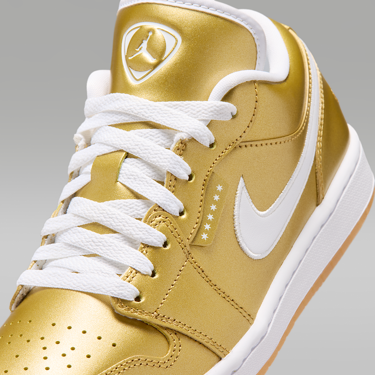 Air Jordan 1 Low Gold White Gum Yellow Gold Women's - tongue and laces detail