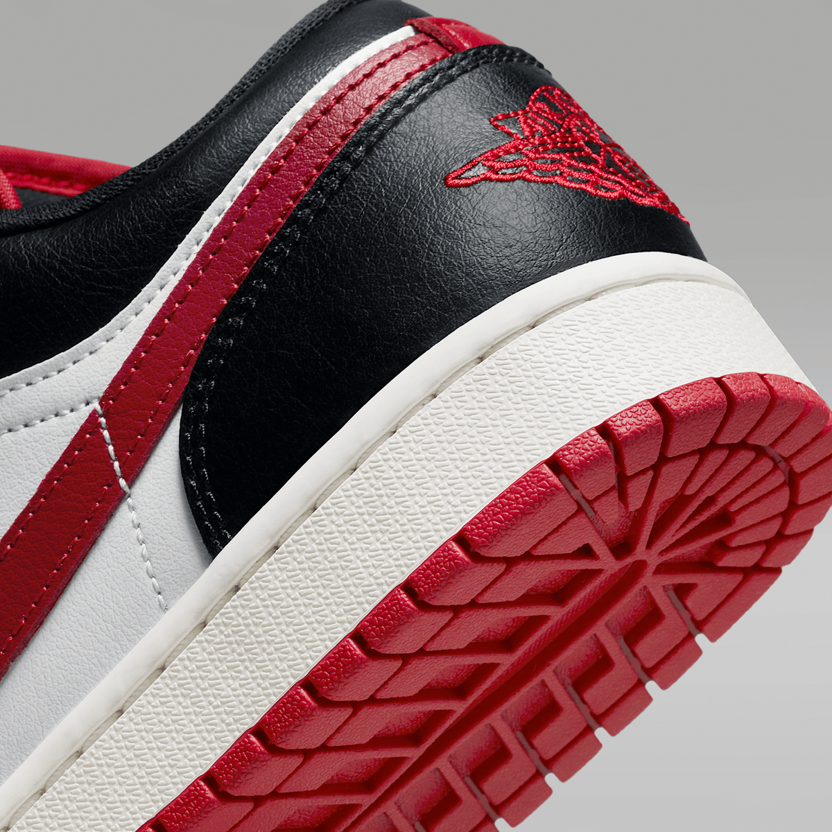 Air Jordan 1 Low White Black Sail Gym Red Women's - heel and outsole detail