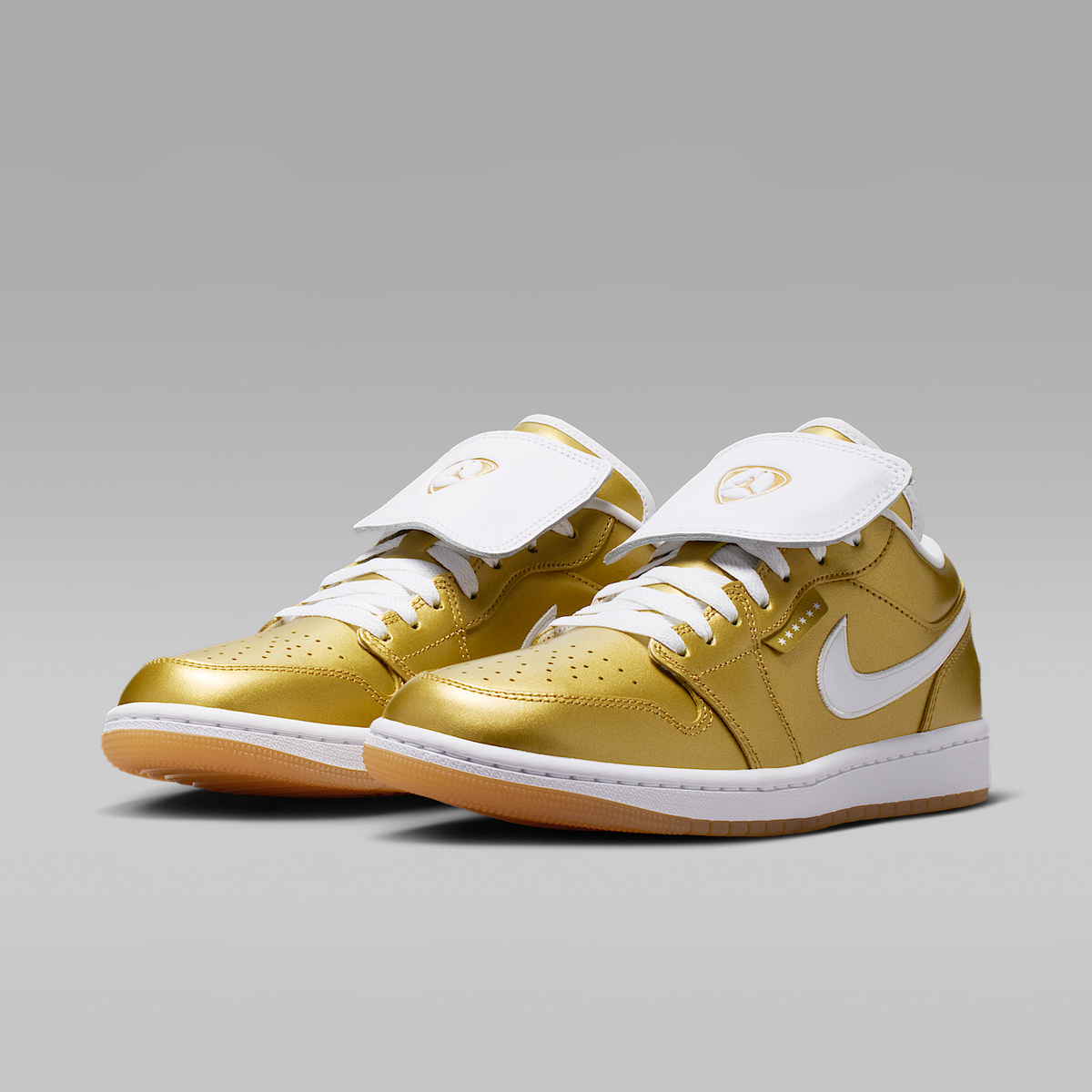 Air Jordan 1 Low Gold White Gum Yellow Gold Women's - angled view of the pair