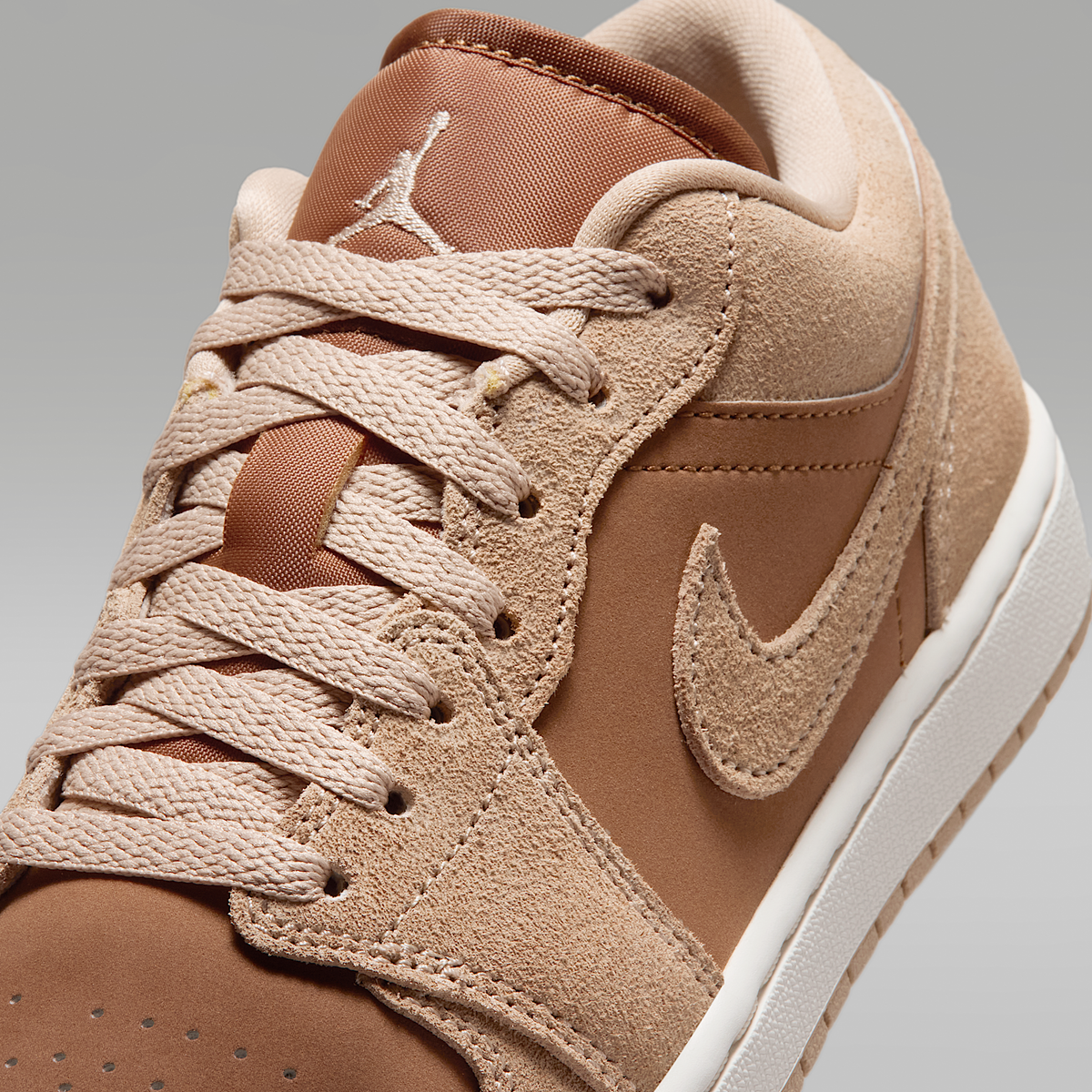 Air Jordan 1 Low Legend Medium Brown Chalk Light British Tan Women's - upper detail